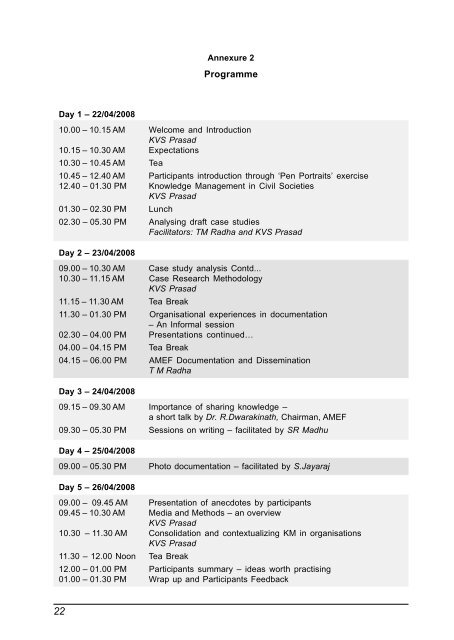 Workshop on Knowledge Management in Civil Society ... - Leisa India