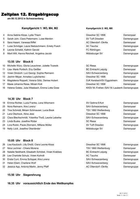 Zeitplan 12. Erzgebirgscup - SAV-Schwarzenberg