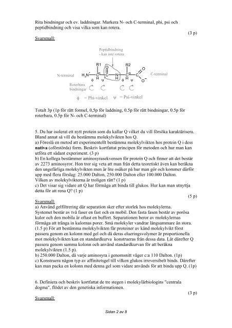 Tentamen med svarsmallar Biokemi KE7001p3, 22:e mars 2005, 09 ...