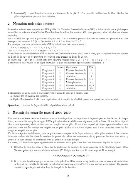 Algorithmique et Structures de DonnÃ©es TD n6 Piles et Files