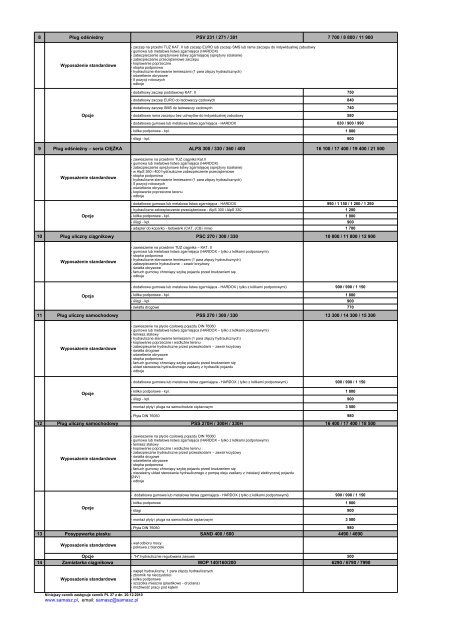 Cennik na sprzęt komunalny zimowy – sezon 2011/2012