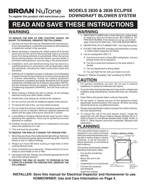 Broan 283603 Installation Instructions