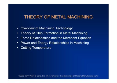 THEORY OF METAL MACHINING