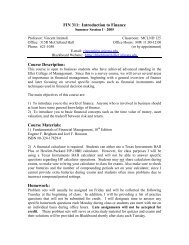 FIN 311: Introduction to Finance Course Description - University of ...