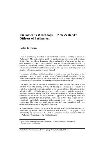 Parliament's Watchdogs â New Zealand 's Officers of Parliament