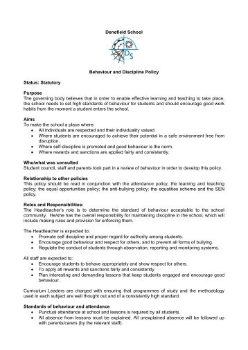 Behaviour and discipline policy - Denefield School