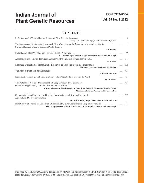 indian society of plant genetic resources - Bioversity International