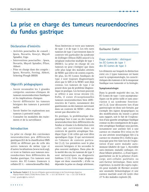 La prise en charge des tumeurs neuroendocrines du fundus gastrique