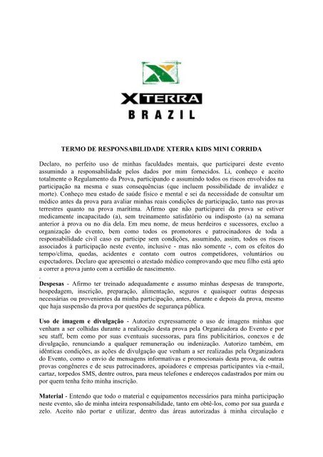 TERMO DE RESPONSABILIDADE XTERRA KIDS MINI CORRIDA ...