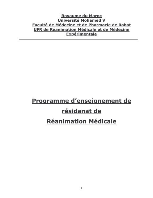 Programme d'enseignement de résidanat de ... - medramo