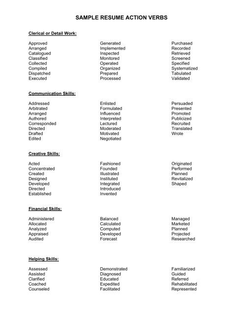 sample resume action verbs - Wharton MBA Career Management