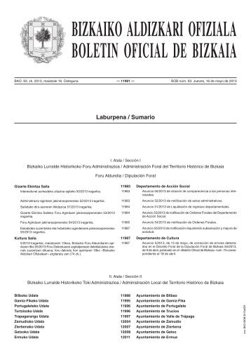 BIZKAIKO ALDIZKARI OFIZIALA BOLETIN OFICIAL DE ... - Eako Udala