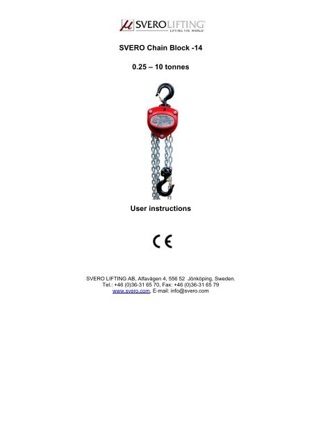 SVERO Chain Block -14 0.25 – 10 tonnes User instructions