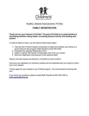 Healthy Lifestyle Improvements: Fit Kids FAMILY REGISTRATION