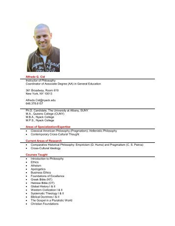 Alfredo G. Cid Instructor of Philosophy Coordinator ... - Nyack College