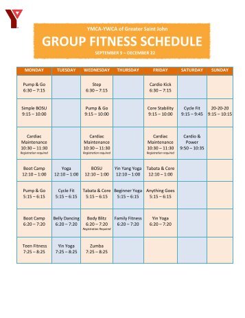 GROUP FITNESS SCHEDULE - YMCA-YWCA of Saint John, NB