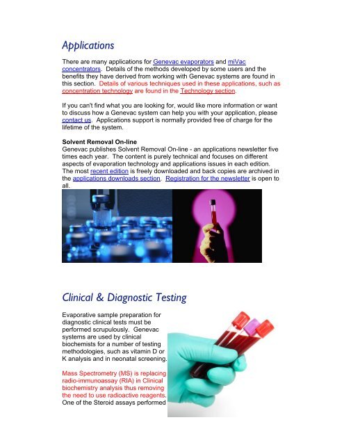 Genevac Evaporators and Concentor Applications - LABRepCo