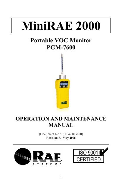 RAE Systems - MiniRAE 2000 manual (Rev. E, May 2005) - Equipco