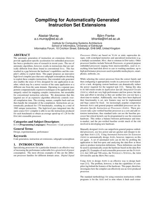 Compiling for Automatically Generated Instruction Set Extensions