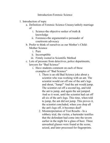 Introduction-Forensic Science 1. Introduction of topic a. Definition of ...