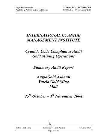 Summary Audit Report - International Cyanide Management Code