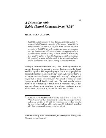 A Discussion with Rabbi Shmuel Kamenetsky on âSSAâ - Hakirah.org