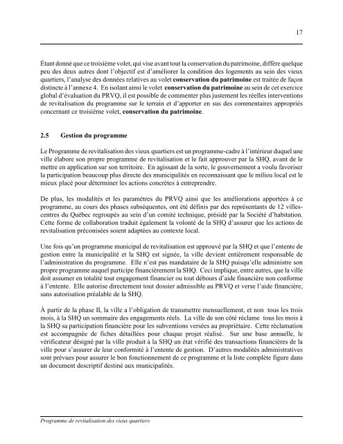 Ãvaluation du Programme de revitalisation des vieux quartiers (PRVQ)