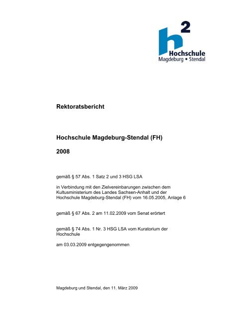 Rektoratsbericht 2008 (547 KB) - Hochschule Magdeburg-Stendal