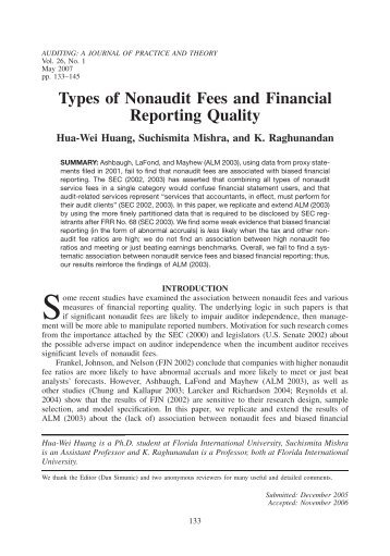 Types of Nonaudit Fees and Financial Reporting Quality - Florida ...