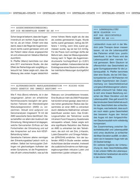 Ophthalmo-Update 2012 - Dr. R. Kaden Verlag