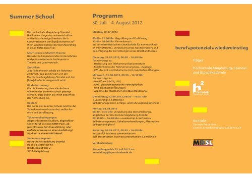 Summer School Programm - Hochschule Magdeburg-Stendal