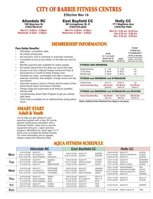 FITNESS and AQUA FIT SCHEDULE - City of Barrie