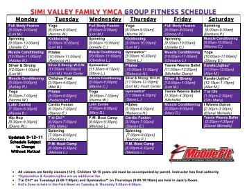 SIMI VALLEY FAMILY YMCA GROUP FITNESS SCHEDULE