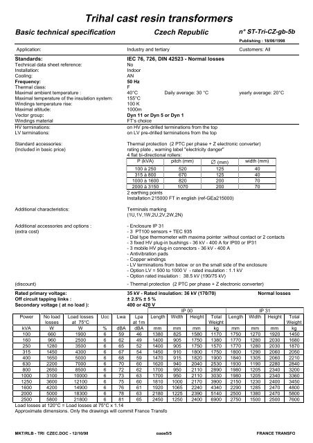 Trihal cast resin dry type transformers (ENG) - Trinet