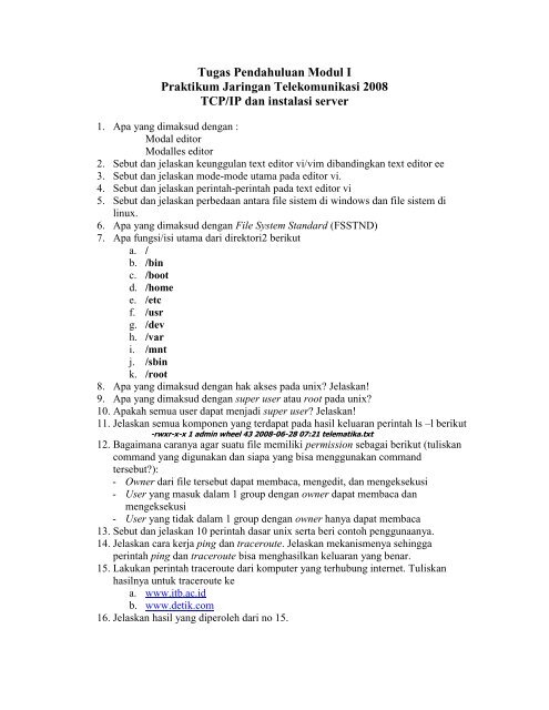 Tugas Pendahuluan Modul I Praktikum Jaringan ... - ITB