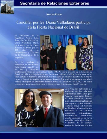 Canciller por ley Diana Valladares participa en la Fiesta Nacional ...