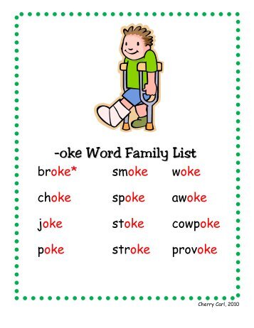 -oke Word Family List - Little Book Lane