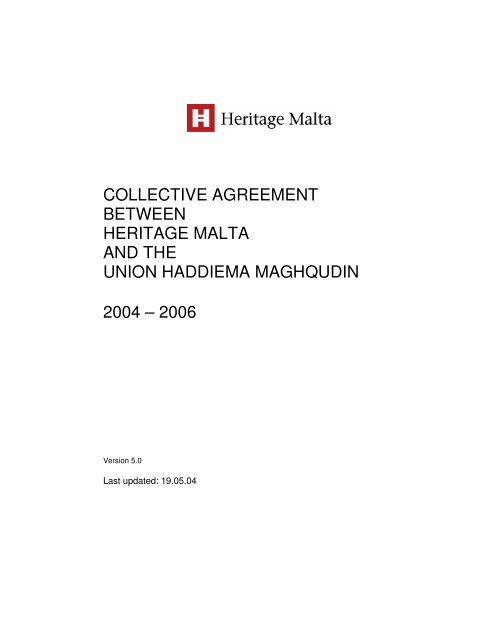 collective agreement between heritage malta and the union ...