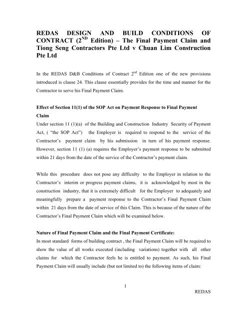 In The Redas D Amp B Conditions Of Contract 2nd Edition Redas Com