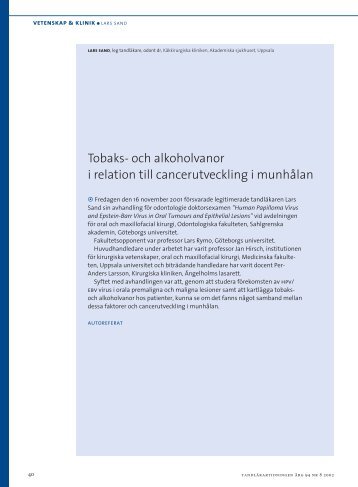 Tobaks- och alkoholvanor i relation till cancerutveckling i munhålan