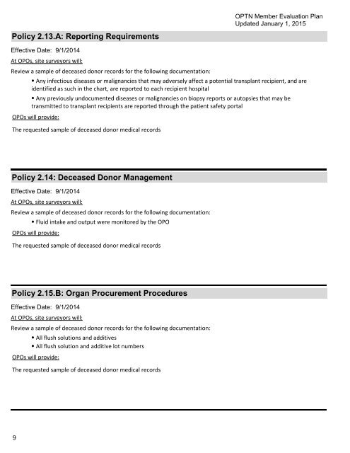 OPTN Evaluation Plan - Organ Procurement and Transplantation ...