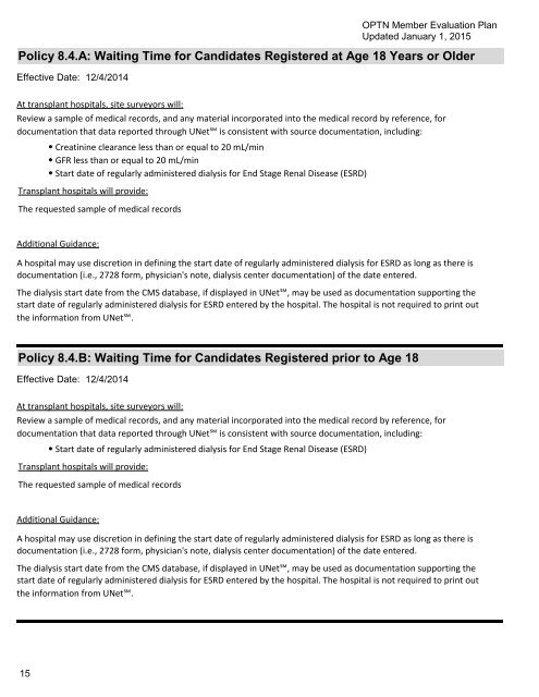 OPTN Evaluation Plan - Organ Procurement and Transplantation ...