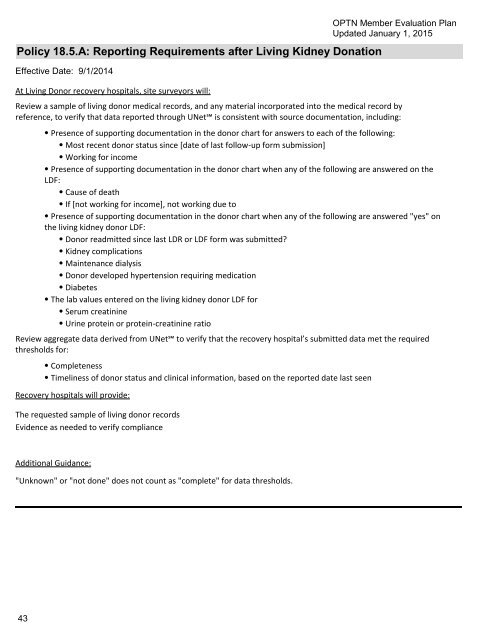 OPTN Evaluation Plan - Organ Procurement and Transplantation ...