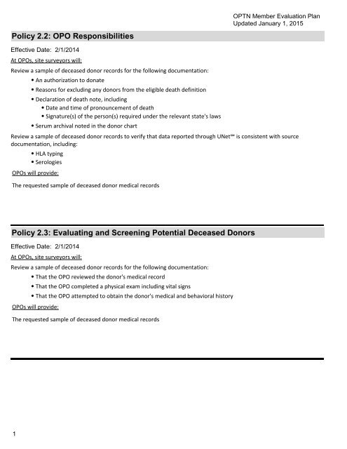 OPTN Evaluation Plan - Organ Procurement and Transplantation ...