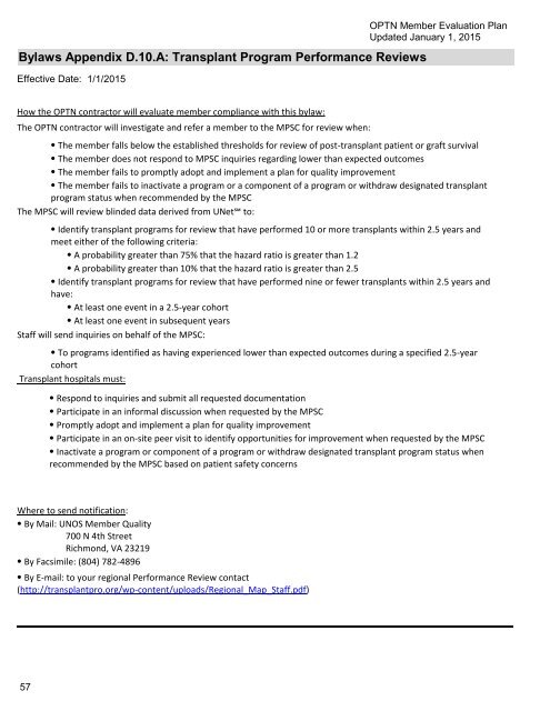 OPTN Evaluation Plan - Organ Procurement and Transplantation ...