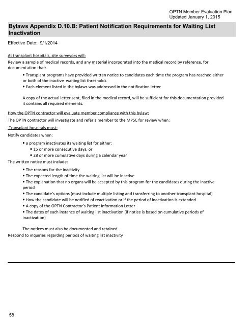 OPTN Evaluation Plan - Organ Procurement and Transplantation ...