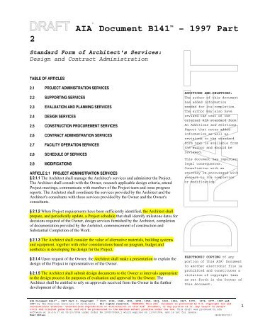 B141 - Part 2 Agreement Between Owner and Architect
