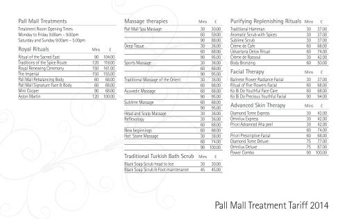 Treatment Price List 2014 - Royal Automobile Club