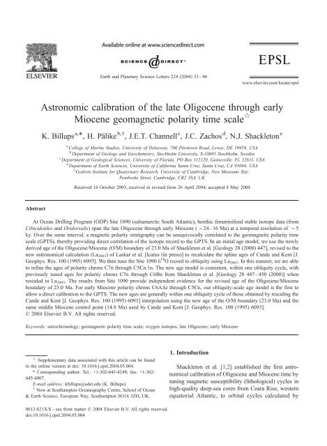 Astronomic calibration of the late Oligocene through early Miocene ...