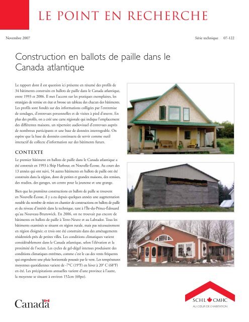 Construction en ballots de paille dans le Canada atlantique - SCHL